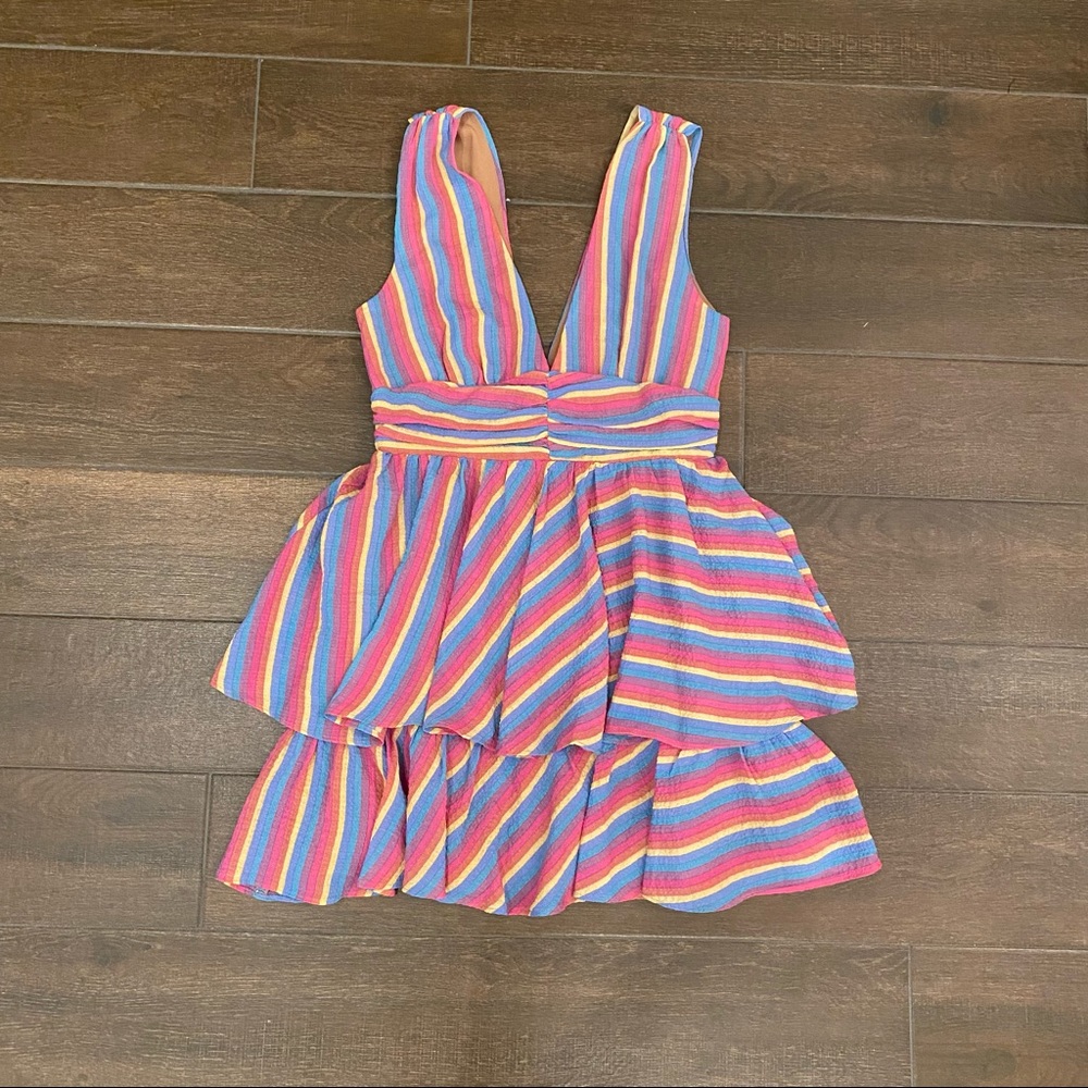 New with Tags, Colorful striped tiered dress, Size Medium